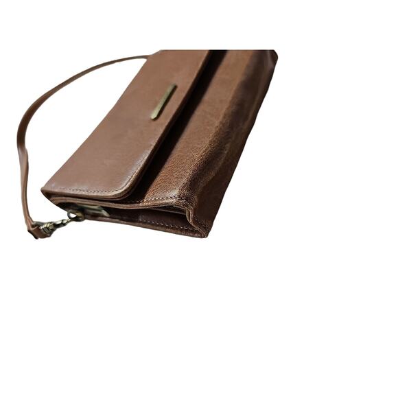 Vtg Nine West Brown Faux Leather Wristlet Micro Mini Bag Kiss Me Change purse - Picture 2 of 11